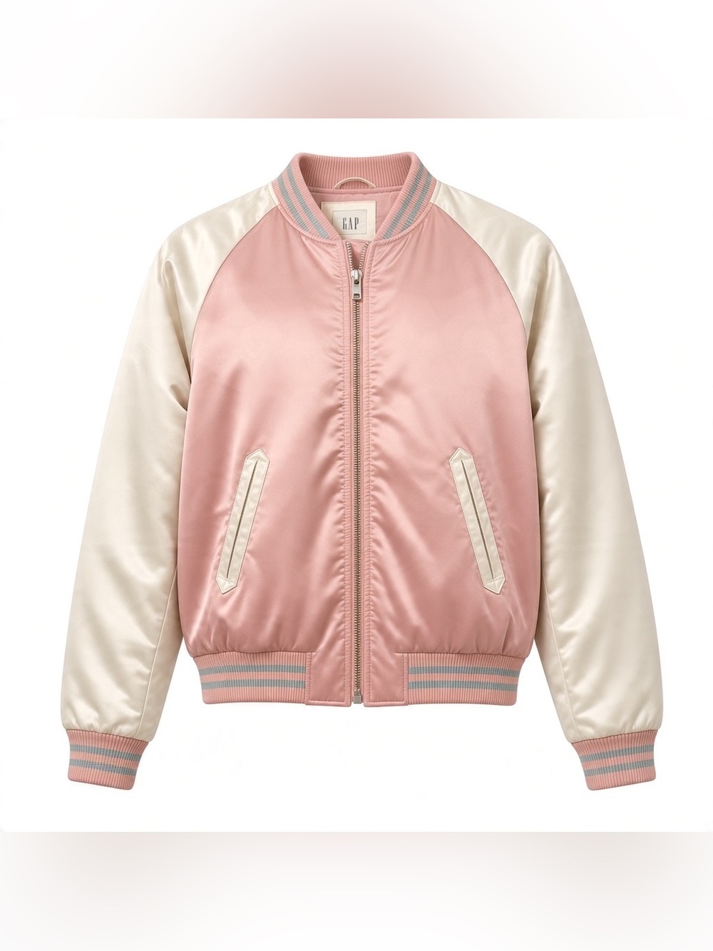 GAP Kids Satin Bomber Jacket in Blush Pink and Cream